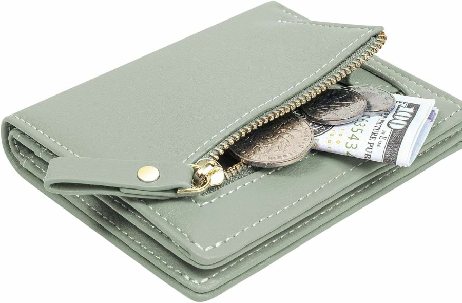 SUMGOGO Wallets | Sumgofo Small Wallet For Women Slim Leather Card Holder Rfid Mini Bifold Short Front Zipper Pocket Coin Purse (Mint Green)