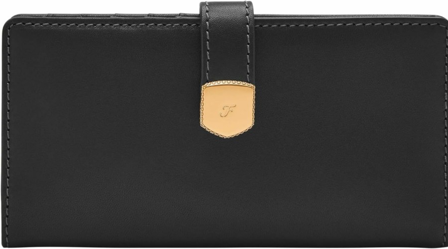 Fossil Wallets | Fossil Women'S Lennox Leather Tab Clutch Wallet, Black (Model: Sl10036001)