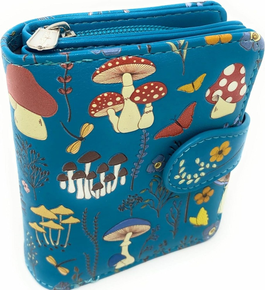 Shag Wear Wallets | Shag Wear Mushroom Forest Small Wallet For Women Vegan Faux Leather 4.5\" Teal