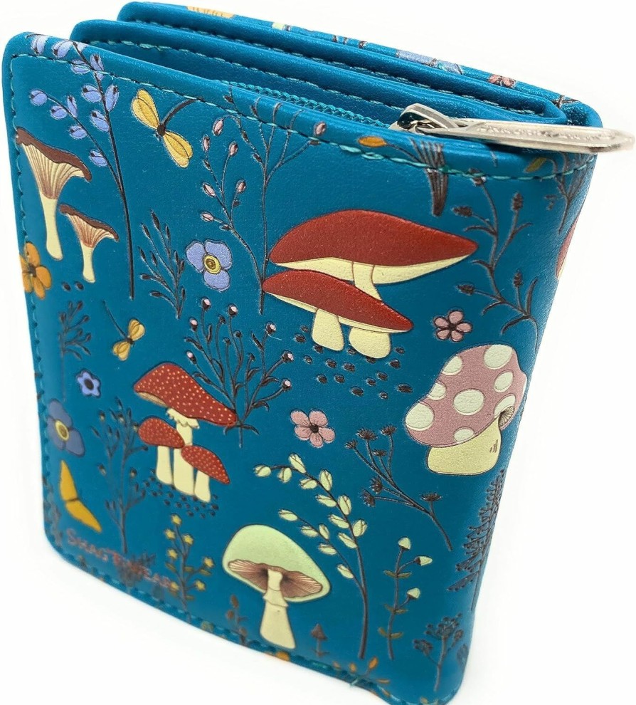 Shag Wear Wallets | Shag Wear Mushroom Forest Small Wallet For Women Vegan Faux Leather 4.5\" Teal