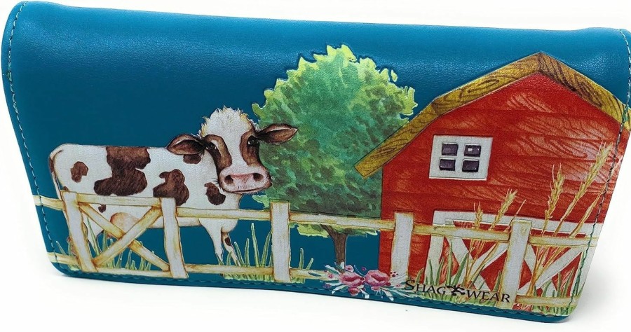 Shag Wear Wallets | Shag Wear Barnyard Cows Large Animal Wallet For Women Vegan Faux Leather 7\" Teal