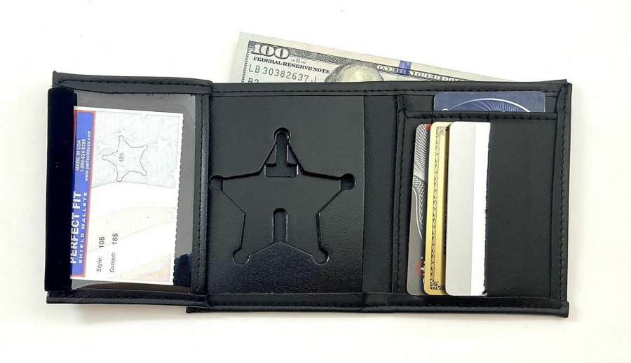 Perfect Fit Shield Wallets Wallets | Perfect Fit Shield Wallets 5 Point Star Florida Sheriff Five-Point Star Badge Style Hidden Badge Wallet Leather (Cutout Pf-185) Black