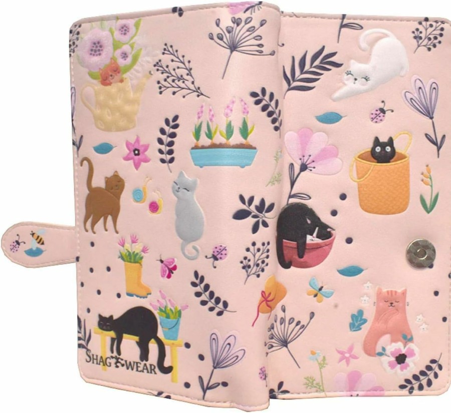 Shag Wear Wallets | Shag Wear Cats In The Garden Large Wallet For Women Faux Vegan Leather 7\" Pink