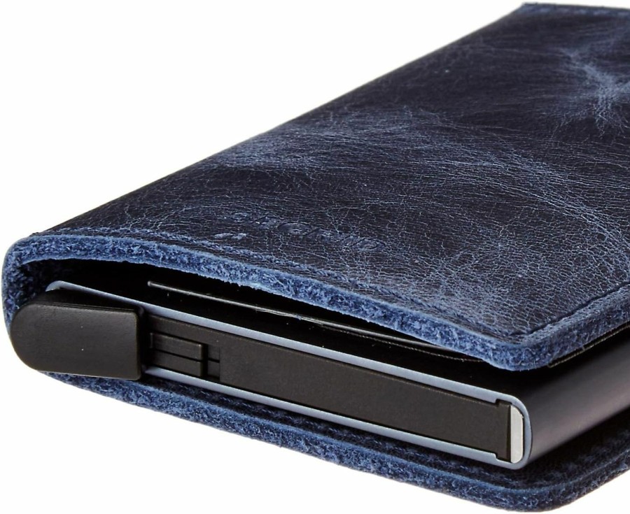 SECRID Wallets | Secrid - Slim Wallet Genuine Vintage Leather Rfid Safe Card Case For Max 12 Cards (Blue)