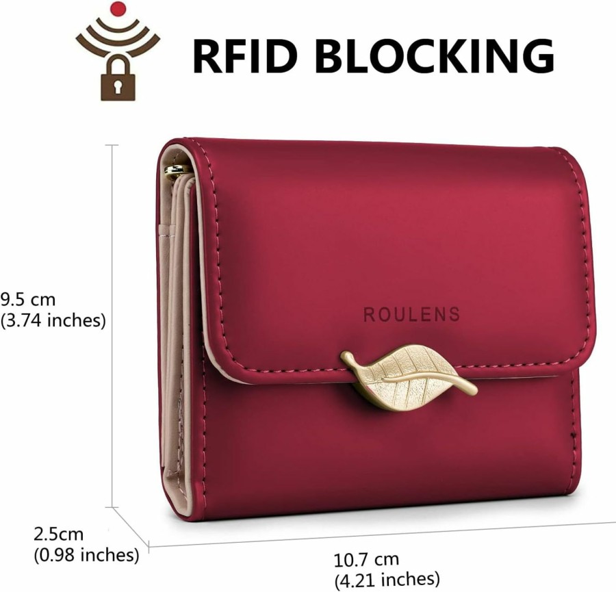 Roulens Wallets | Roulens Small Wallet For Women Rfid Blocking Pu Leather Leaf Pendant Card Holder Organizer Zipper Coin Purse