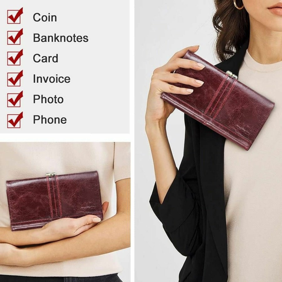 Contacts Wallets | Contacts Womens Kiss Lock Purse Leather Clutch Wallet Frame Coin Pocket Vintage Trifold Red Phone Wallet Card Holder Photo Window