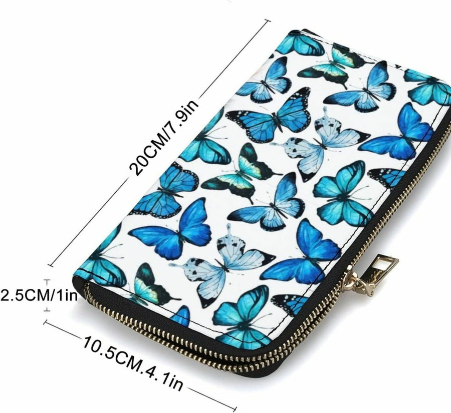 Qwalnely Wallets | Qwalnely Blue Butterfly Wallet Leather For Women Phone Credit Card Storage Purse For Adults