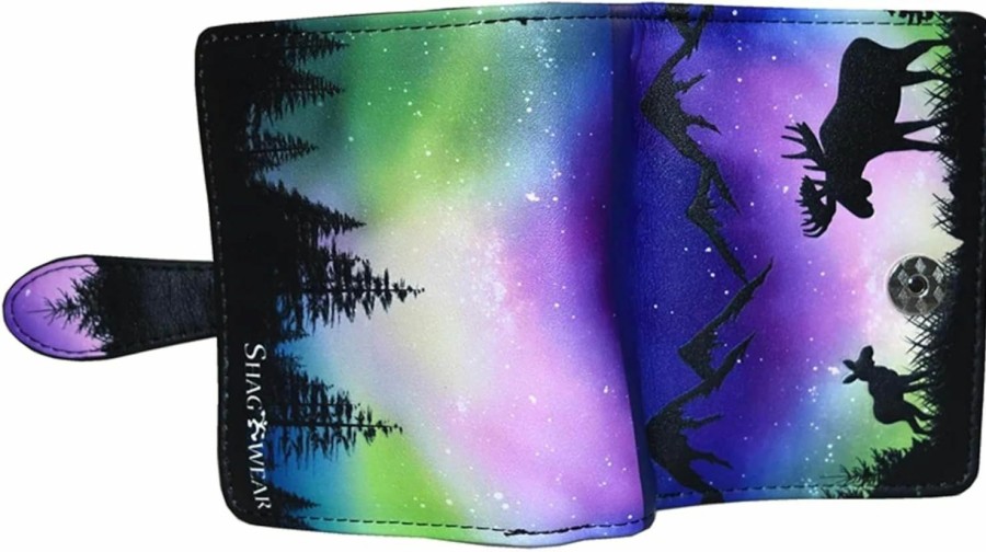 Shag Wear Wallets | Shag Wear Moose Scene Aurora Borealis Small Animal Wallet For Women Vegan Faux Leather 4.5\"