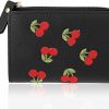 TIESOME Wallets | Tiesome Women'S Wallets, Short Cherry Embroidery Trend Ladies Small Wallets, Cute Small Wallets For Girls Leather Zipper Wallets (Black)