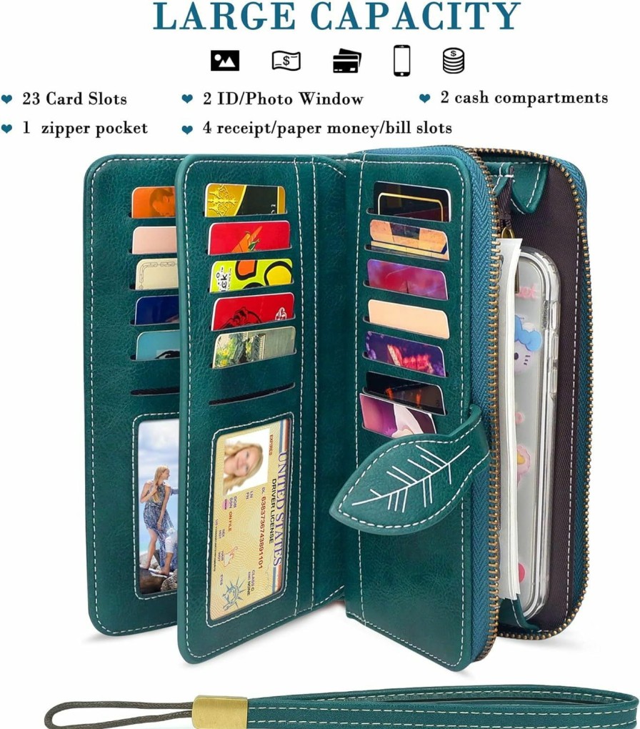 CONISY Wallets | Conisy Rfid Wallet Women Large Capacity, Long Leather Clutch Wallet Credit Card Holder For Women With Wristlet