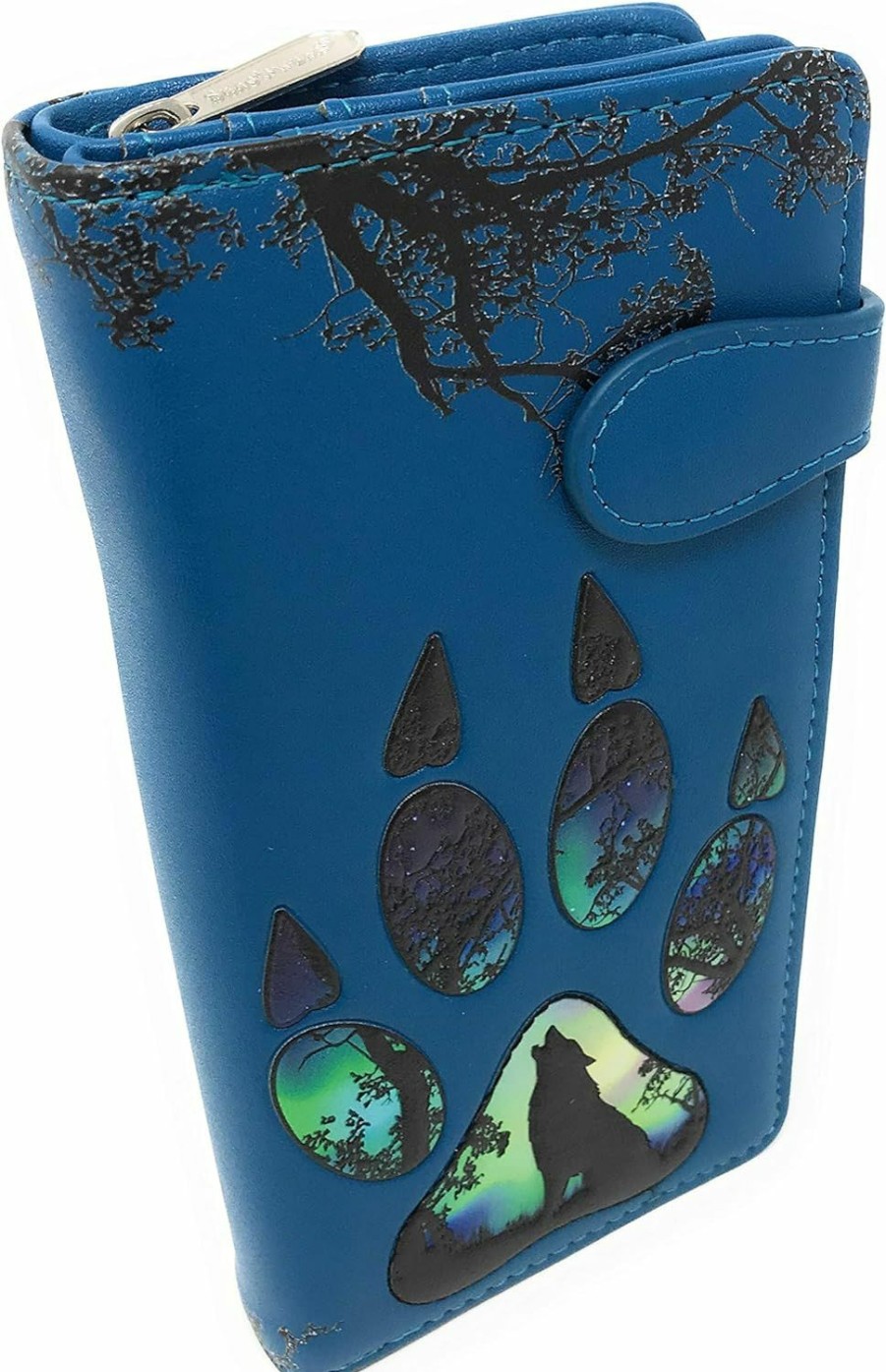 Shag Wear Wallets | Shag Wear Wolf Paw Large Animal Prink Wallet For Women And Teen Girls Vegan Faux Leather 7\" Blue