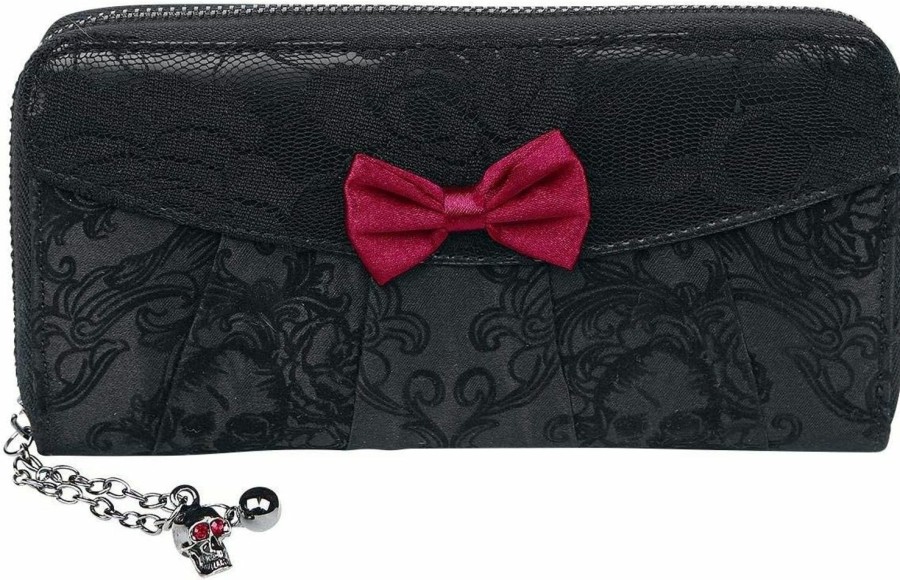 Lost Queen Wallets | Lost Queen Victorian Gothic Princess Velvet Skull Flocked With Bows Zip Around Wallet