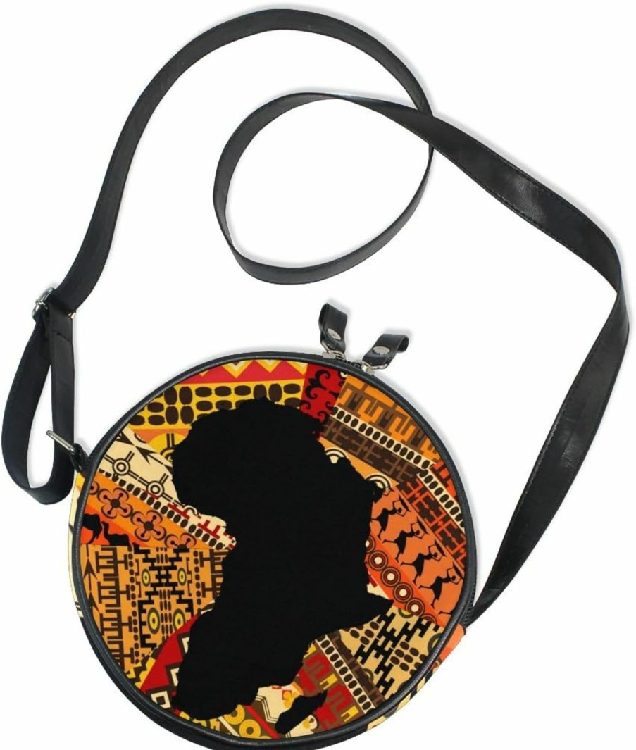 ALAZA Wallets | Alaza Africa Map On Ethnic Pattern Round Crossbody Bag Canvas Purse Messenger Bag