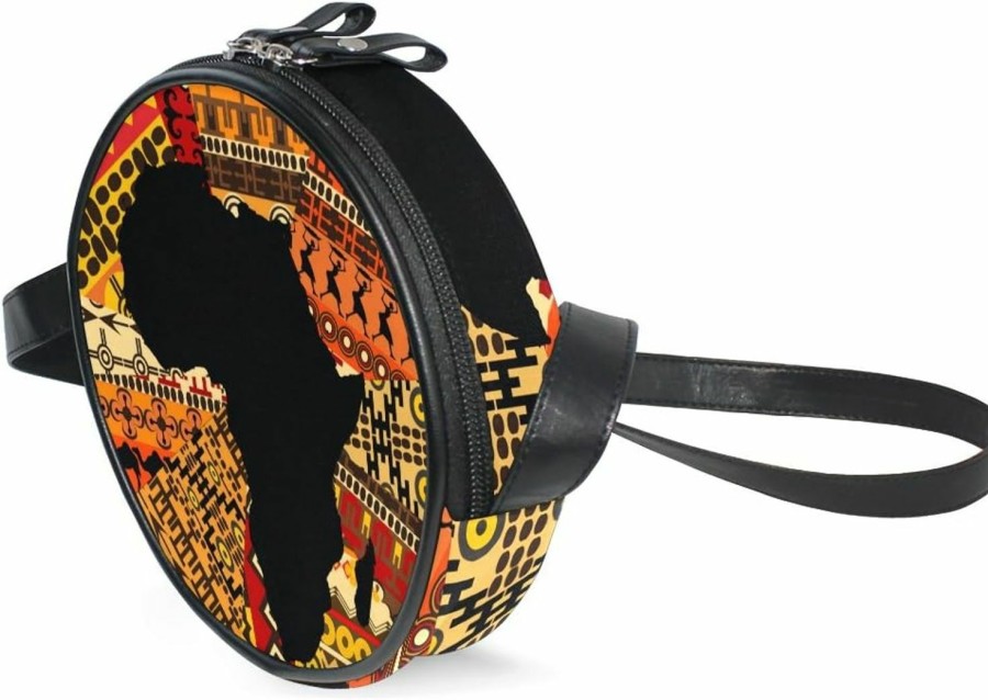 ALAZA Wallets | Alaza Africa Map On Ethnic Pattern Round Crossbody Bag Canvas Purse Messenger Bag