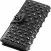 Shinywear Wallets | Shinywear Women'S Black Long Skull Studded Purses Genuine Leather Card Holder Wallet