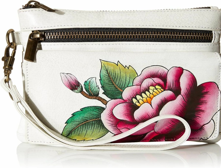 Anna by Anuschka Wallets | Anna By Anuschka Hand-Painted Genuine Leather Wristlet Organizer Wallet - Peony Ivory