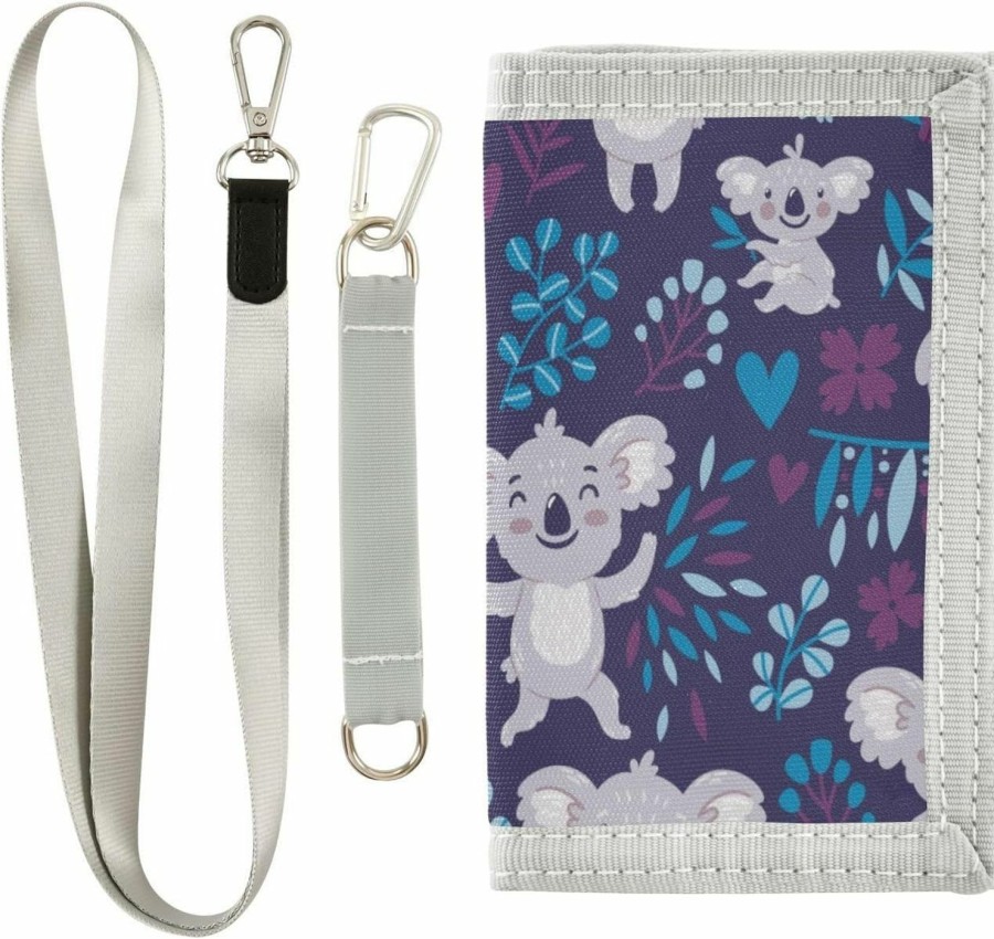 OTVEE Wallets | Otvee Cute Koala Bears And Leaves Trifold Wallet Fabric Wallet Small Nylon Wallet Card Wallet With Lanyard