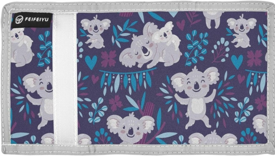 OTVEE Wallets | Otvee Cute Koala Bears And Leaves Trifold Wallet Fabric Wallet Small Nylon Wallet Card Wallet With Lanyard