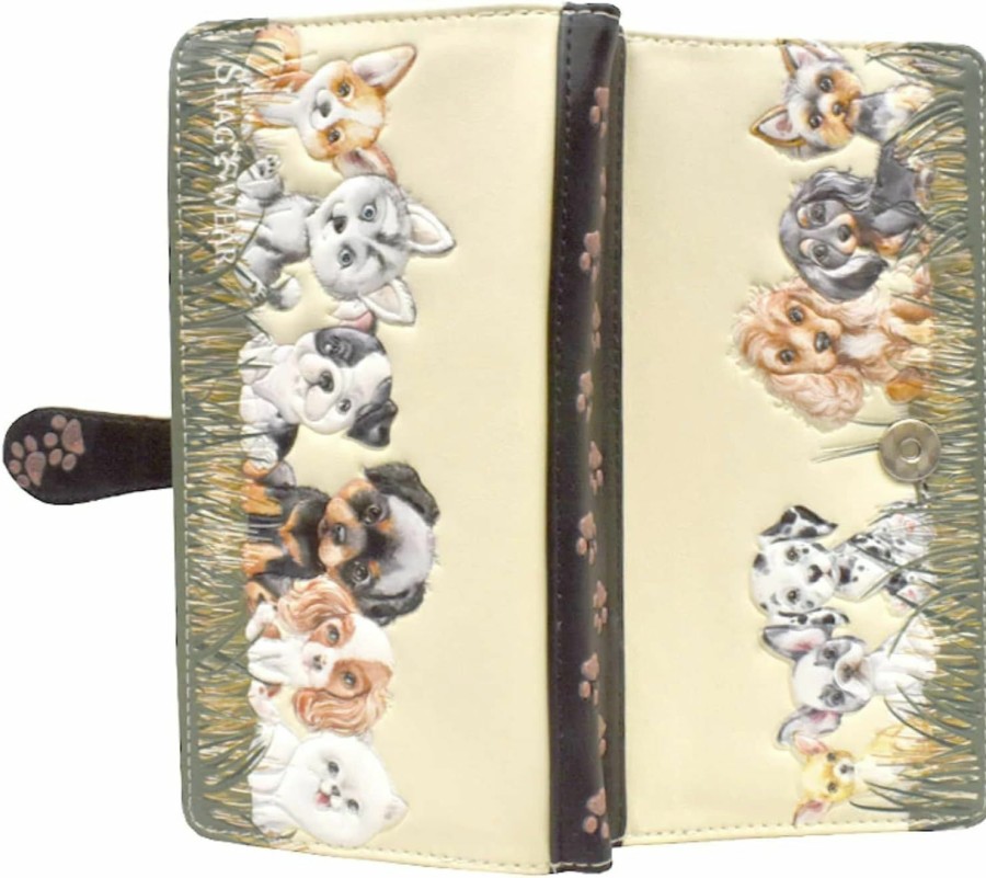 Shag Wear Wallets | Shag Wear Puppy Dog Love Large Animal Wallet For Women Vegan Faux Leather Beige 7\"