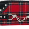 Lost Queen Wallets | Lost Queen Red Tartan Plaid Punk Handcuff Skull Charm Zip Around Wallet