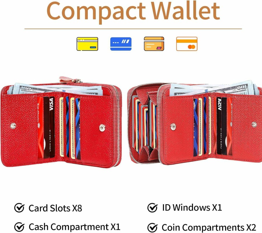 XINNSTAR Wallets | Xinnstar Genuine Small Wallet For Women, Slim Rfid Blocking Credit Card Holder With Id Window, Compact Purses For Women With 8 Card Slots