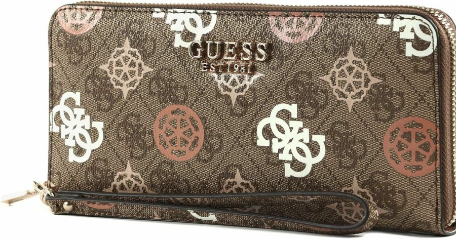 GUESS Wallets | Guess Eliette Large Zip Around Wallet, Latte Logo Multi