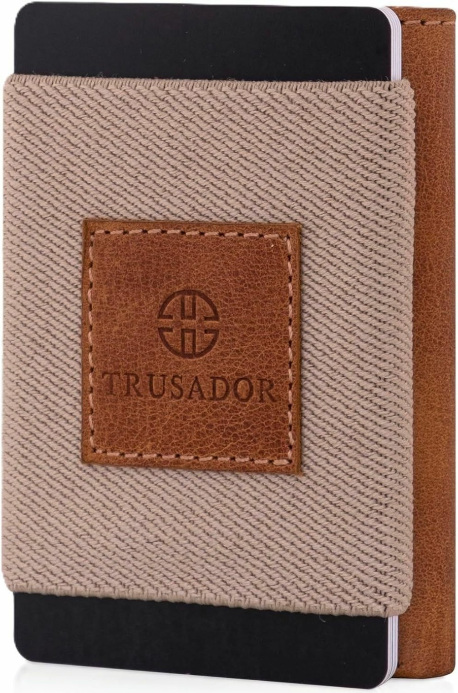 TRUSADOR Wallets | Trusador Rimini Men & Women Minimalist Small Front Pocket Leather Wallet Elastic Credit Card Holder (Cognac)