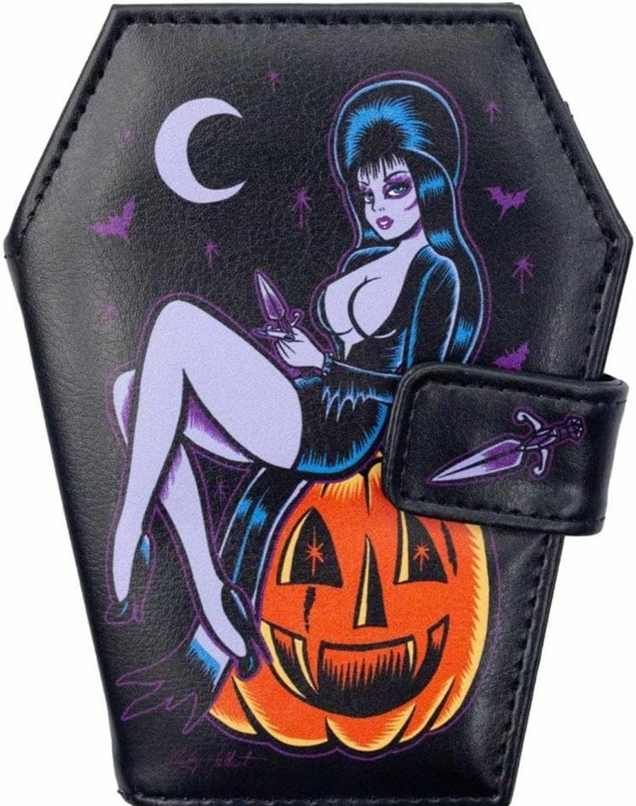 kreepsville 666 Wallets | Kreepsville 666 Gothic Elvira Mistress Of The Dark Halloween Pumpkin Pin-Up Coffin Wallet