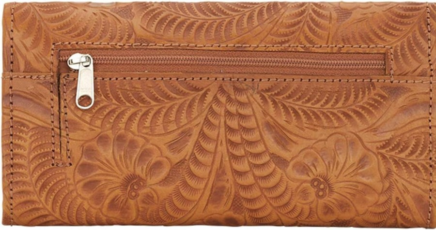 American West Wallets | American West Women'S Tri-Fold Leather Wallet Billfold For Women (Tan)