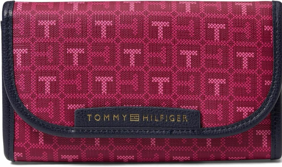 Tommy Hilfiger Wallets | Tommy Hilfiger Kennedy Ii Flap Continental Wallet-Coated Square Monogram Italian Wine/Eccentric Magenta One Size