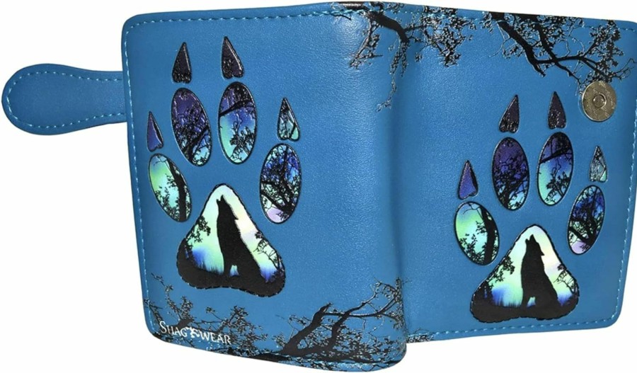 Shag Wear Wallets | Shag Wear Wolf Paw Small Animal Wallet For Women Vegan Faux Leather 4.5\" Blue