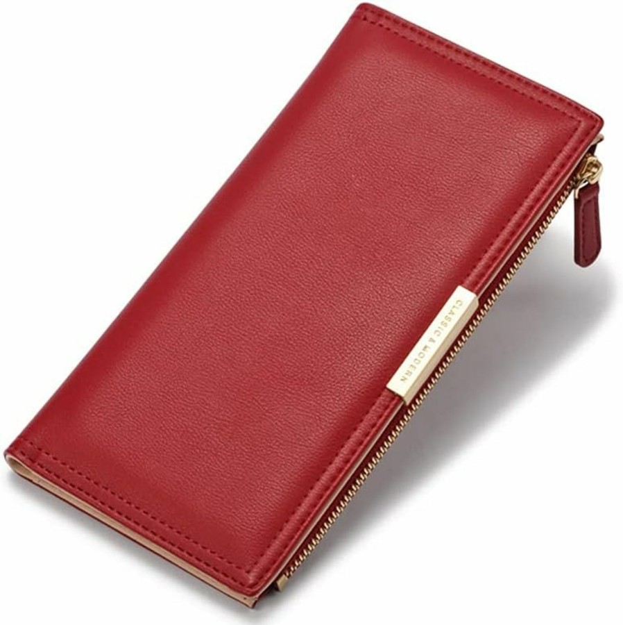 Mokoze Wallets | Mokoze Red Wallet Women, Leather Wallet With Zipper Magnetic Closure Double Fold Wallet For Gift Giving, Daily Life, Travel And Business Occasions Ideal Accessory