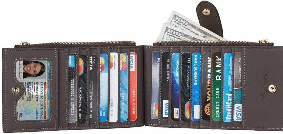 Travelambo Wallets | Travelambo Womens Wallet Slim Rfid Blocking Bifold Credit Card Holder Wallet With 16 Card Slots, 2 Zippered Pockets (Grey Deep)