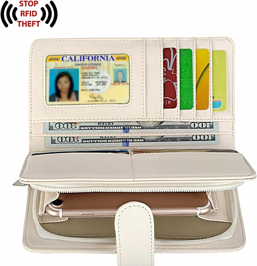 UTO Wallets | Uto Women Pu Leather Wallet Rfid Blocking Large Capacity 15 Card Slots Smartphone Holder Snap Closure