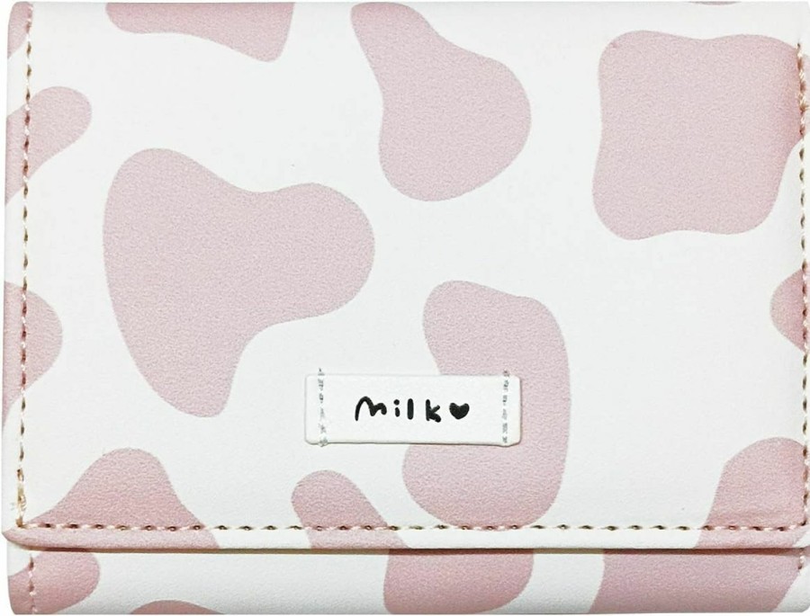 MOZXIRZ Wallets | Mozxirz Women Girls Wallet Cute Cow Print Tri-Fold Wallet Pu Leather Purse Slim Small Short Wallet Cartoon Trifold Cash Card Holder Bag (Pink Cow)