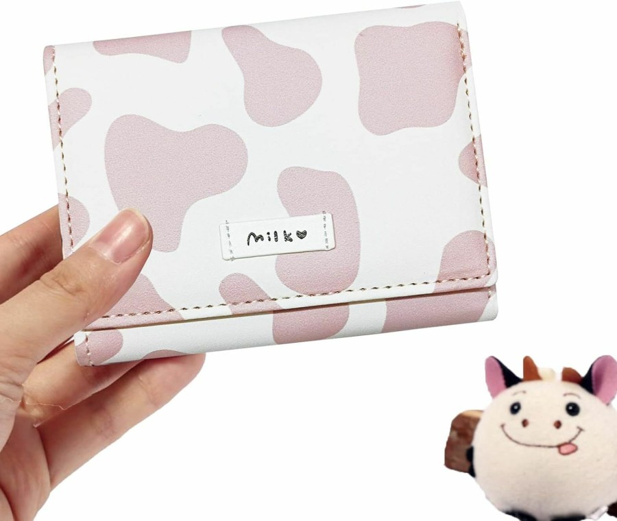 MOZXIRZ Wallets | Mozxirz Women Girls Wallet Cute Cow Print Tri-Fold Wallet Pu Leather Purse Slim Small Short Wallet Cartoon Trifold Cash Card Holder Bag (Pink Cow)