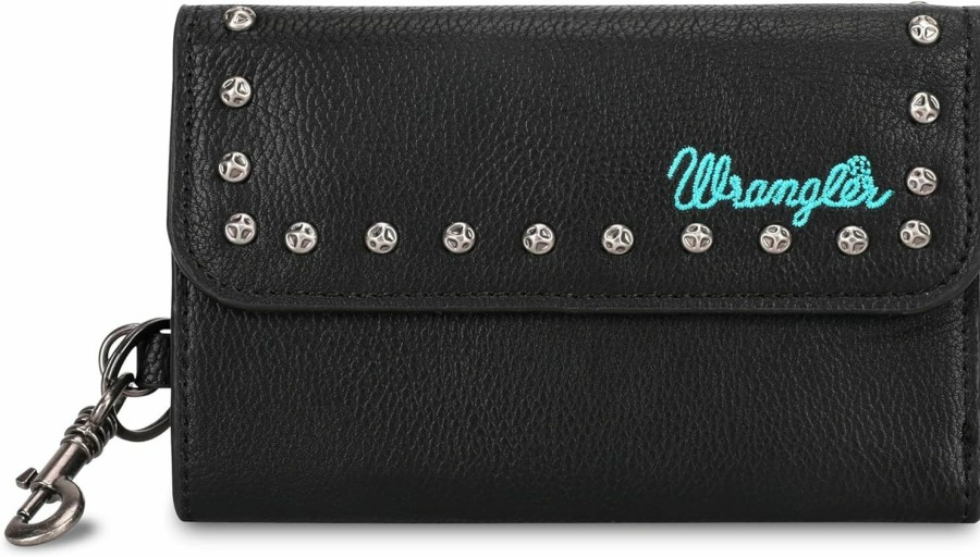 Wrangler Wallets | Wrangler Wallet For Women Slim Trifold Studded Accents Key Chain Wallet Vegan Leather Wg64-W001Br