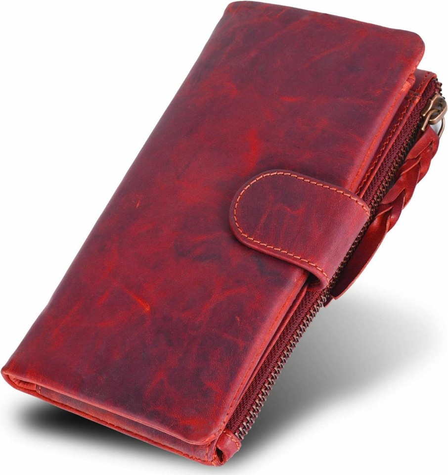 VALENCHI Wallets | Valenchi-Soft And Flexible Genuine Leather Ladies Wallet With Metal Zipper And Snap Closer (Cognac Vintage)