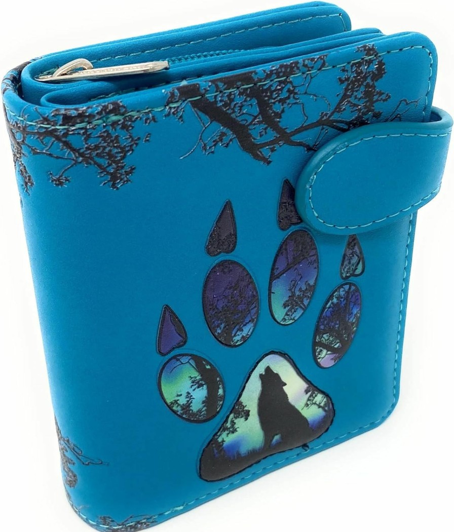 Shag Wear Wallets | Shag Wear Wolf Paw Small Wallet For Women 4.5\" Light Blue