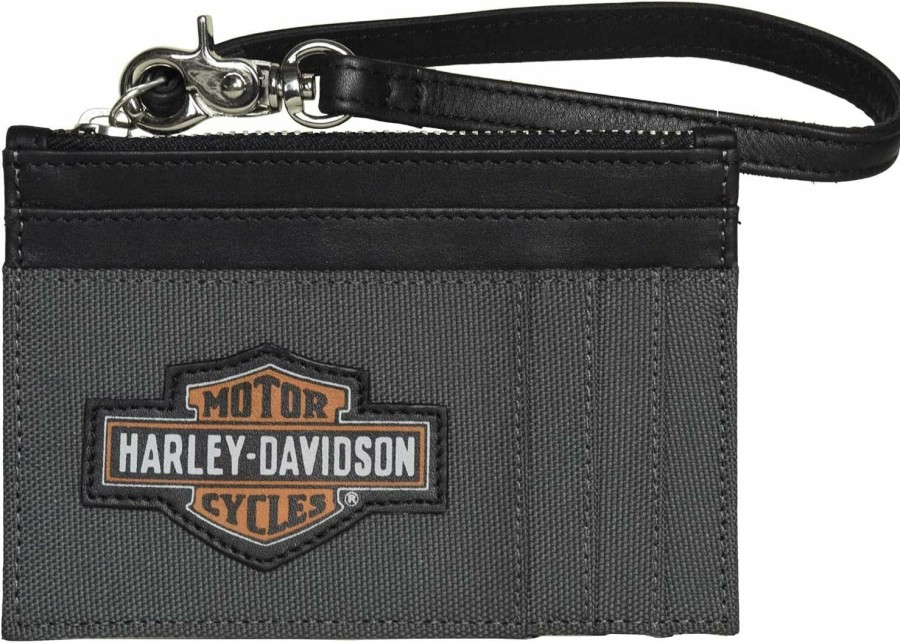 Wisconsin Harley-Davidson Wallets | Harley-Davidson Women'S Oil Can B&S Card Case Zip Polyester & Leather Wallet