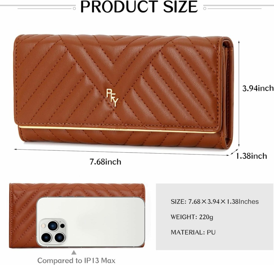 FEITH&FELLY Wallets | Feith&Felly Women'S Wallet Large Capacity Pu Leather Ladies Long Clutch Trifold Card Holder Travel Purse