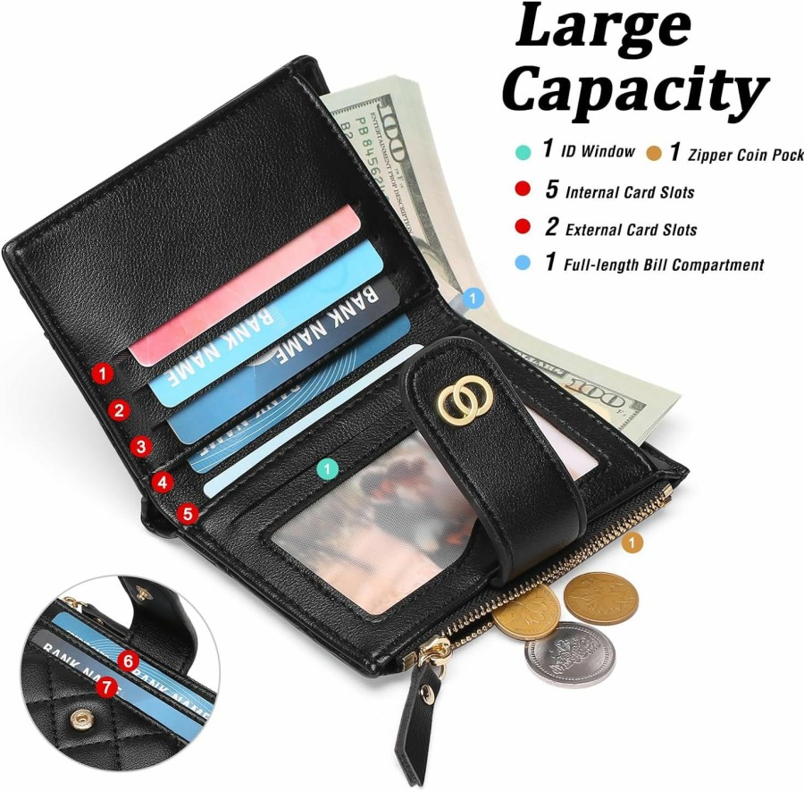 GAEKEAO Wallets | Gaekeao Small Wallet For Women Slim Bifold Leather Credit Card Holder Wallets Zipper Pocket Coin Purse With Id Window