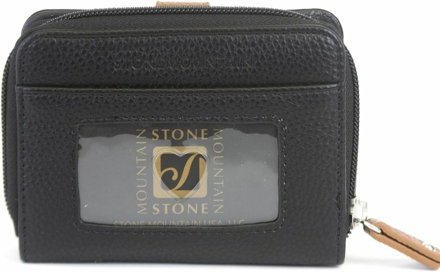 Stone Mountain Usa Wallets | Stone Mountain Usa Small Zip Around Leather Wallet, Black/Tan