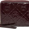 Tory Burch Wallets | Tory Burch Women'S T Monogram Patent Embossed Bi-Fold Wallet, Deep Maroon, Red, One Size