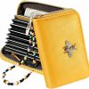 Bistup Wallets | Credit Card Holder Wallet Case Womens Teen Girls Ladies Female Bee Genuine Cowhide Leather Small Yellow Rfid Blocking Wallets With Detachable Beaded Chain Zipper Around