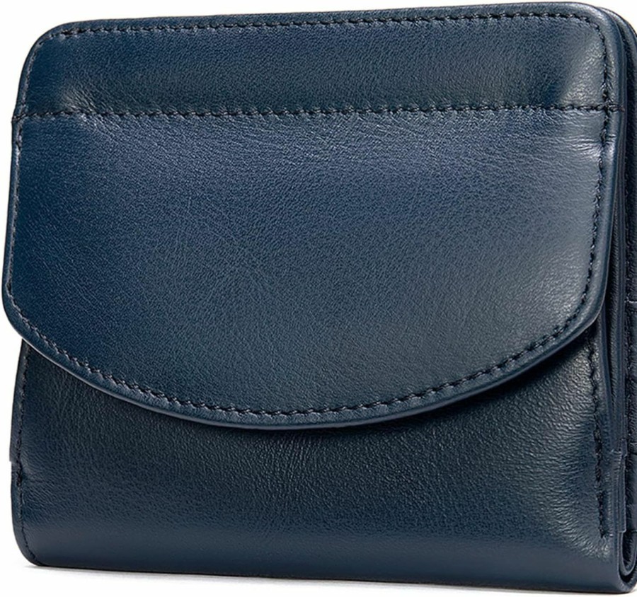 EutDett Wallets | Eutdett Small Leather Wallet For Women, Ultra Thin Women'S Wallets Bifold, Slim Compact Ladies Wallet With Coin Pocket Purse(Dark Blue)