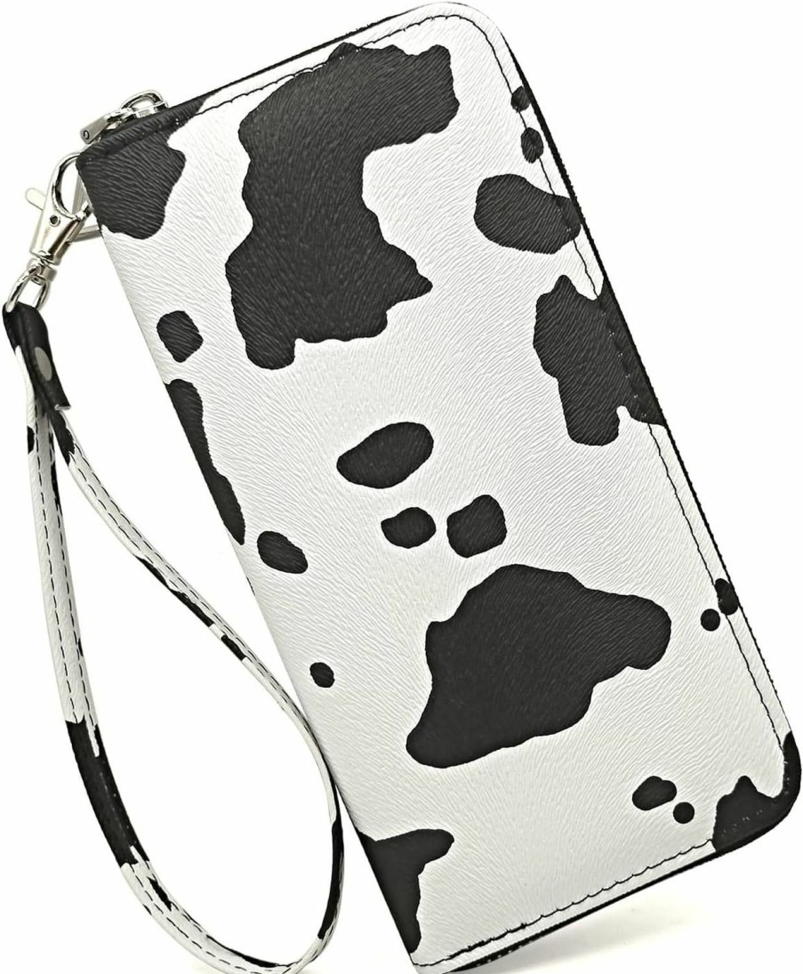 Generic Wallets | Cow Print Wallets For Women Cow Pattern Pu Leather Zipper Long Purse With Removable Wristlet Cellphone Credit Card Money Holder Clutch Wallet