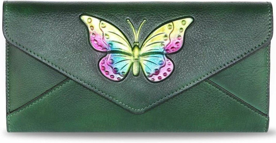 IVTG Wallets | Genuine Leather Wallets For Women Rfid Blocking Purse Vintage All In One Organizer Handmade Long Wallet Luxury Clutch (Green)