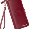 molshine Wallets | Molshine Women Luxury Leather Large Capacity Wallets Rfid Blocking Ladies Long Purse Clutch Wristlet With Zipper Pocket (Wine Red)