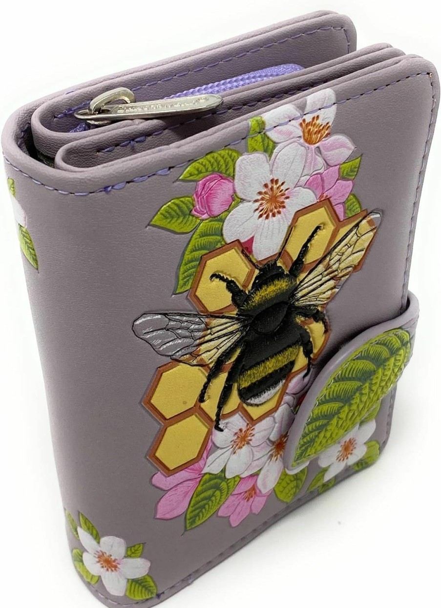 Shag Wear Wallets | Shag Wear Bumble Bee Tattoo Small Fashion Wallet For Women Vegan Faux Leather Lavender 4.5\"